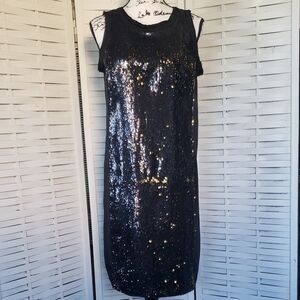 Semantiks Black Sequin And Gold Distress Sleeveless Dress Size 14